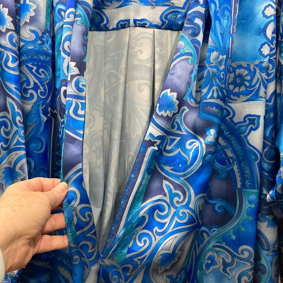 Mona Lisa Women’s Nightgown Robe Maxi Dress Made In USA Satin Paisley Blue PL - Picture 12 of 14
